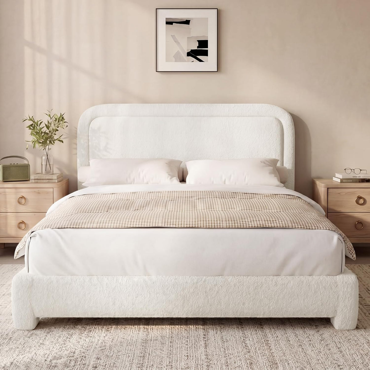 vipbear boucle queen size bed frame with adjustable, main product view