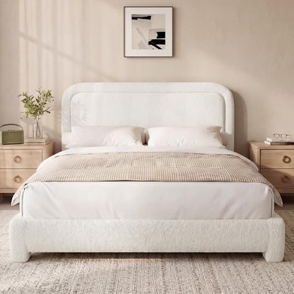 vipbear boucle queen size bed frame with adjustable, main product view
