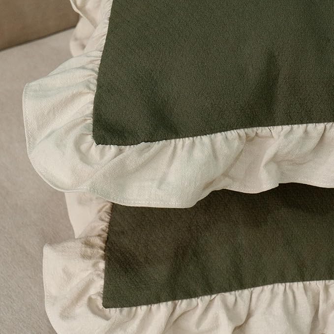 Pillow Shams Set of 2 Pure Cotton Champray Ruffled Edge, Thick and Solid Washed - Image 2
