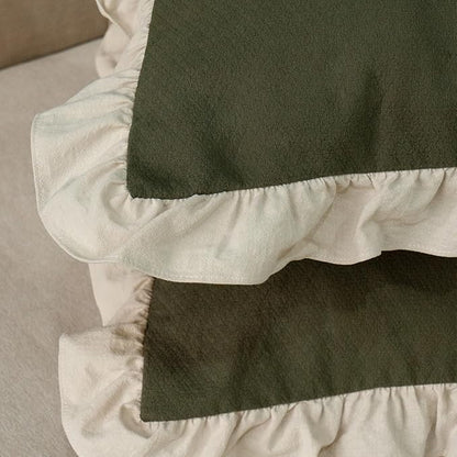 Pillow Shams Set of 2 Pure Cotton Champray Ruffled Edge, Thick and Solid Washed - Image 2