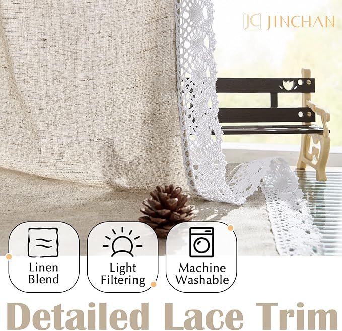 jinchan Linen Curtains for Living Room Bedroom Light Filtering Semi Sheer - Image 4