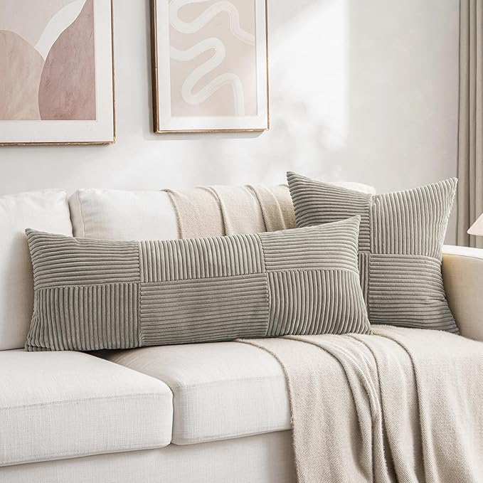 Fancy Homi Set of 2 Neutral Grey Boho Long Lumbar Body Decorative Throw Pillow - Image 5