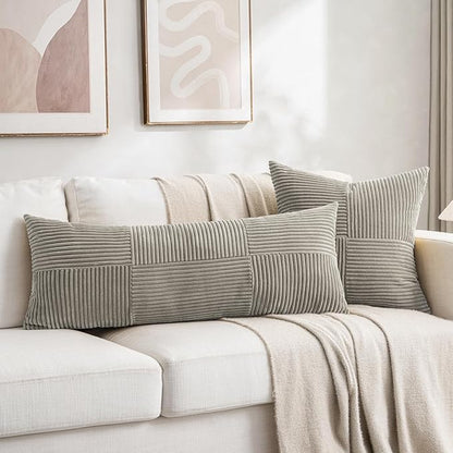 Fancy Homi Set of 2 Neutral Grey Boho Long Lumbar Body Decorative Throw Pillow - Image 5