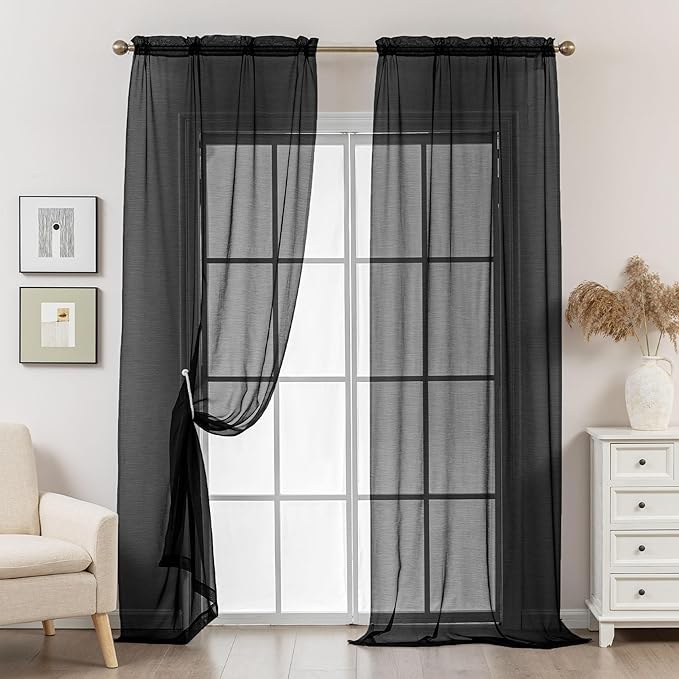 Black Sheer Curtains 108 Inches Extra Long, Privacy Semi Sheer Curtains - Image 8