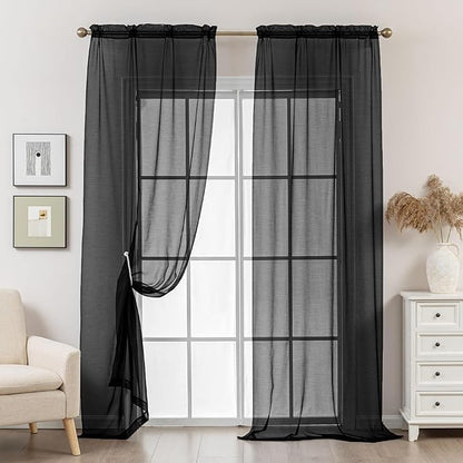 Black Sheer Curtains 108 Inches Extra Long, Privacy Semi Sheer Curtains - Image 8