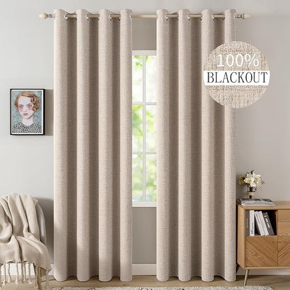 MIULEE 100% Blackout Linen Textured Curtains by MIULEE
