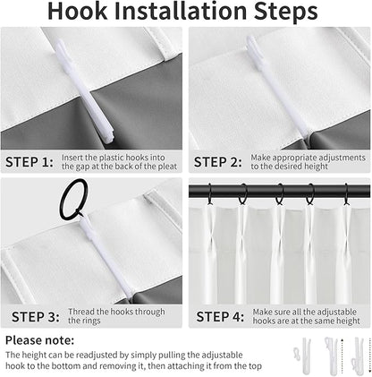 Joywell Pinch Pleated 100% Blackout White Curtains 120 Inches Long Energy - Image 4