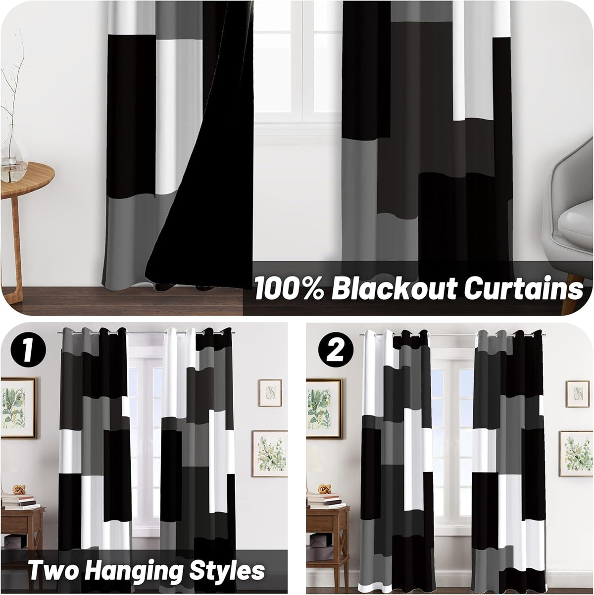 tyrot black white grey blackout curtains for bedroom shown in use
