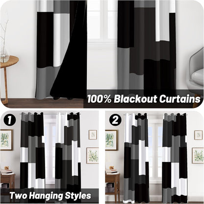 tyrot black white grey blackout curtains for bedroom shown in use