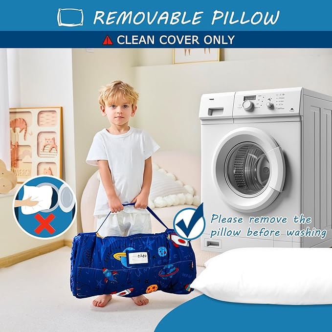 Toddler Nap Mat with Pillow and Blanket, Extra Large Rolled Napping Mats - Image 7