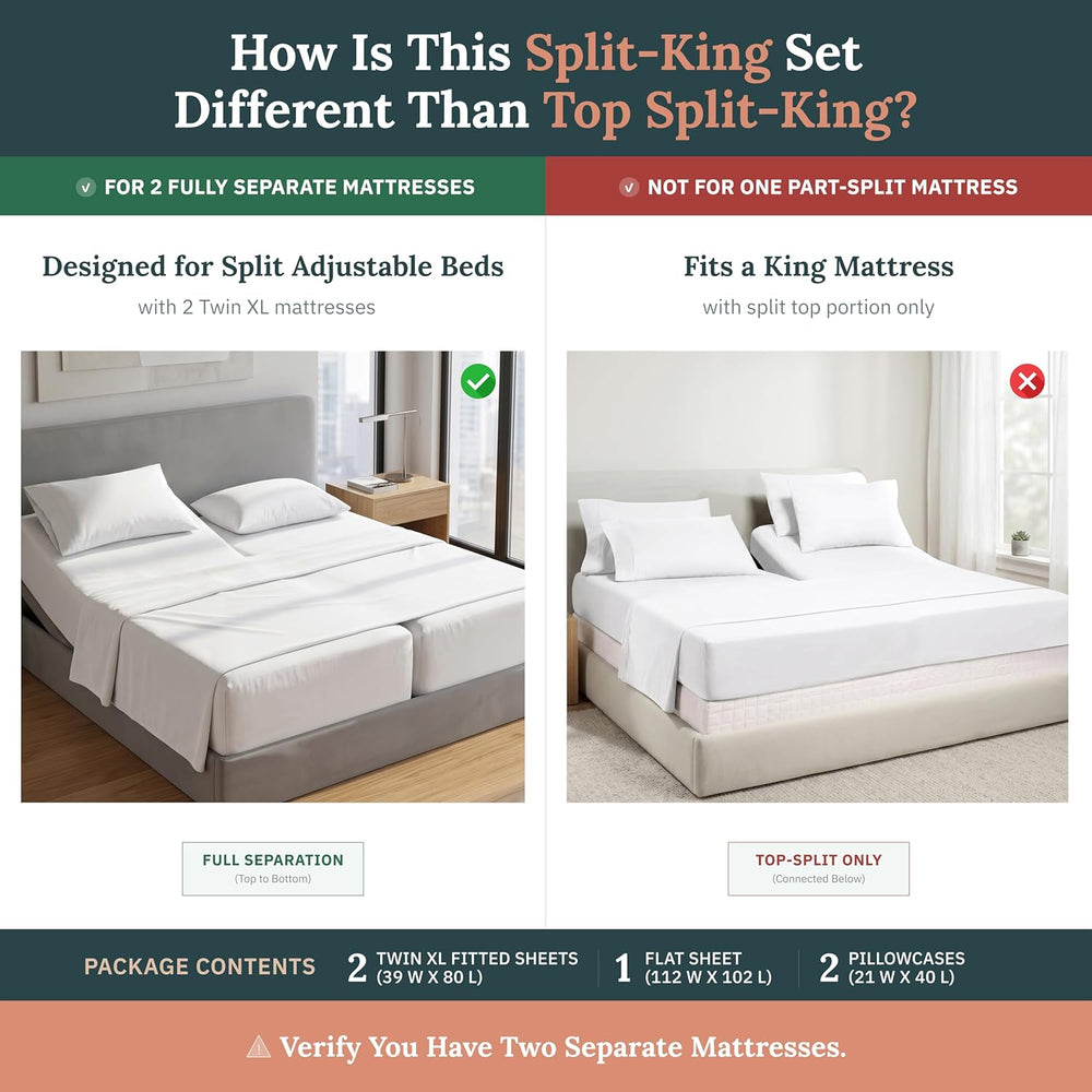 California Design Den Soft 100% Cotton Sateen Split King Sheet Set, 5 Pcs