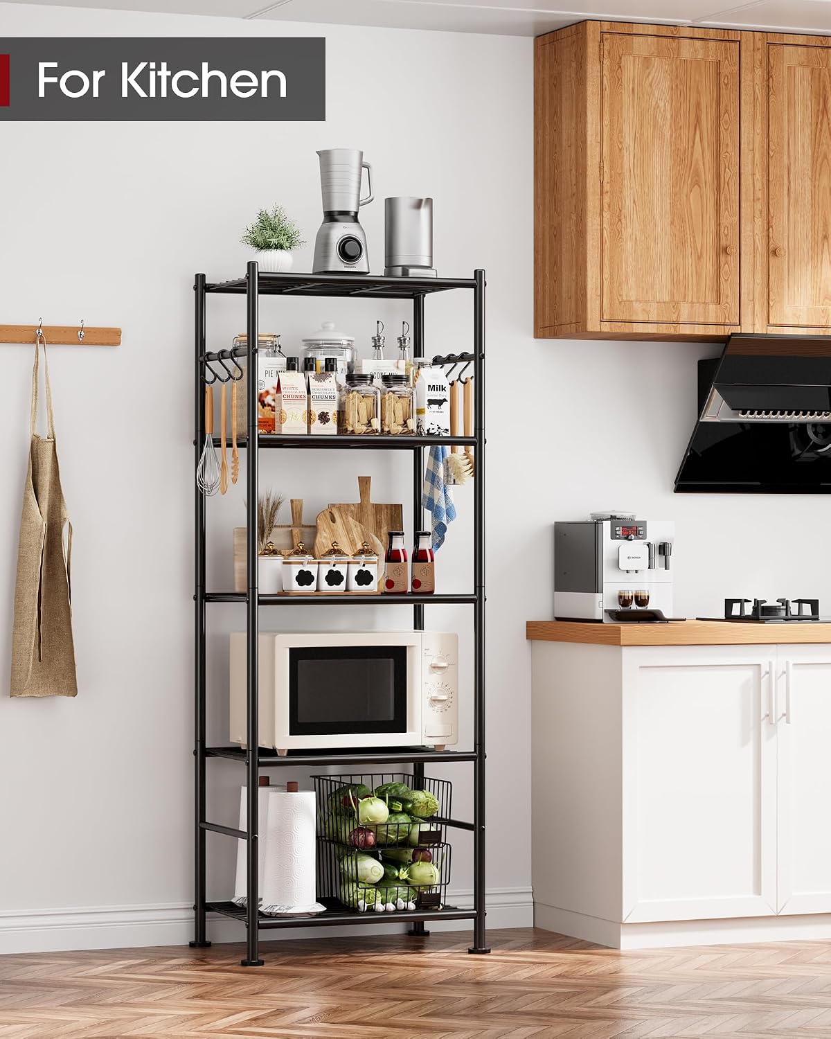 sakugi 5-tier storage rack organizer with hooks, heavy, front angle view