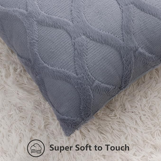 decorUhome Throw Pillow Covers 22x22 Inch Set of 2, Soft Plush Faux Fur Wool - Image 2