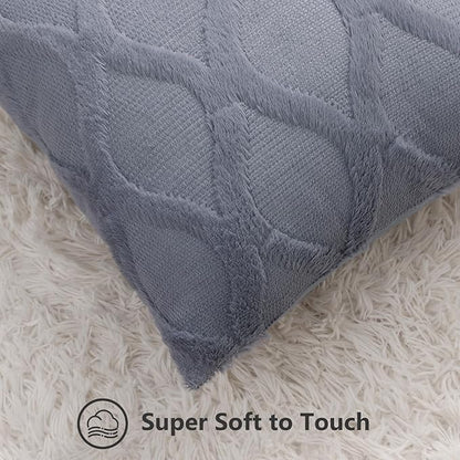 decorUhome Throw Pillow Covers 22x22 Inch Set of 2, Soft Plush Faux Fur Wool - Image 2