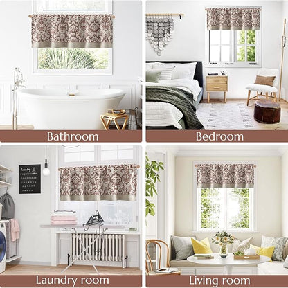 jinchan Linen Valance Curtain for Kitchen Vintage Damask Floral Blackout - Image 7