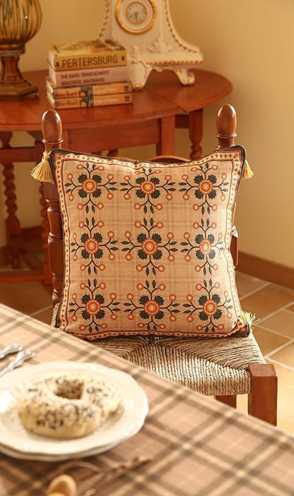 Brown SquareThrow Pillow Covers, Floral Farmhouse Linen Accent Pillows Cover - Image 6