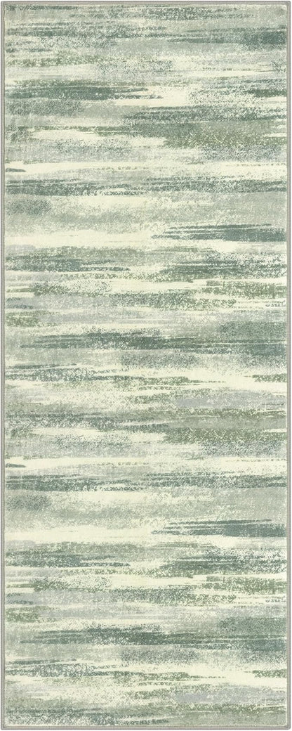 Modern Abstract Runner Rug 2x5, Sage Green Grey Washable Kitchen Runner - Image 9
