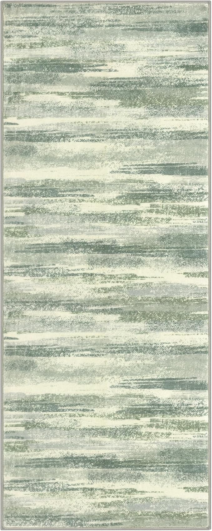 Modern Abstract Runner Rug 2x6, Sage Green Grey Washable Entryway Runner - Image 9