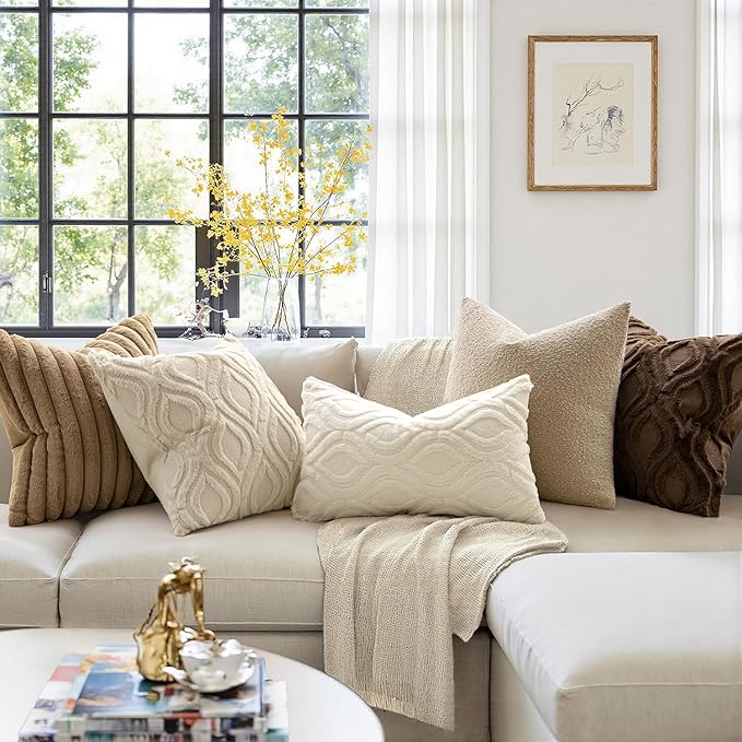 MIULEE Beige Throw Pillow Covers 24x24 Inch, Neutral Soft Plush Faux Wool Solid - Image 3