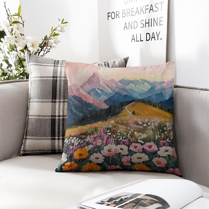 Boho Abstract Wildflower Pillow Covers 18x18，Watercolor Colorful Floral - Image 5