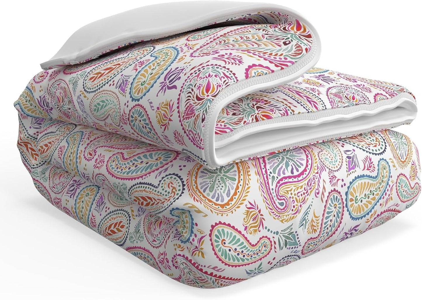 QuickZip Duvet Cover with Zipper Closure – Ultra Soft Long-Staple 100% Cotton, Oeko-Tex Certified, Durable Interior Corner Ties, Corner Clips, Full/Queen, Reversible Paisley/White (Sateen)