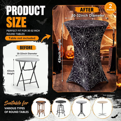 2 Pack Halloween Cocktail Tablecloth, Round High Top Table Covers