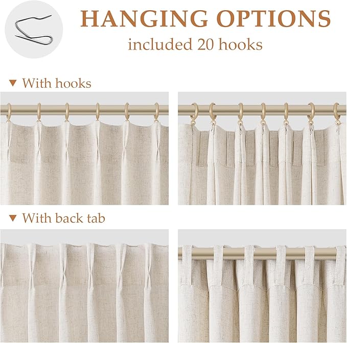 Short Natural Pinch Pleated Linen Kitchen Curtains 30 Inch Length 2 Panels Set - Image 2
