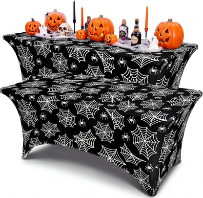 Moukeren 2 Pcs Halloween Spiderweb Tablecloth 6 ft Halloween Table Covers