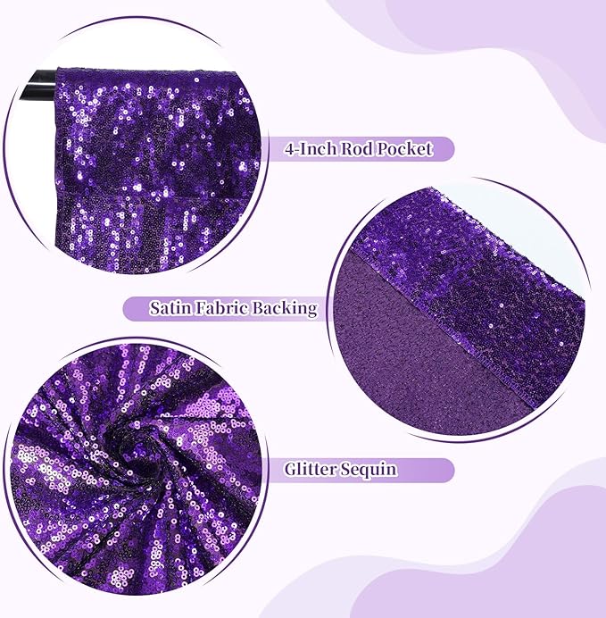 SquarePie Sequin Backdrop Less Transparent Background Sparkly Curtain for Wedding Halloween Party 6FT x 8FT Purple