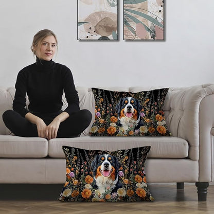 Moody Floral Bernese Mountain Dog Pillow Covers 12x20 Set of 2, Bernese - Image 2