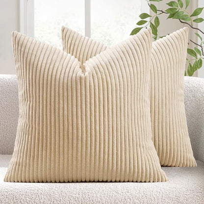 MIULEE Pack of 2 Corduroy Pillow Covers Soft Soild Striped Throw Pillow Covers by MIULEE