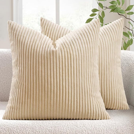 MIULEE Pack of 2 Corduroy Pillow Covers Soft Soild Striped Throw Pillow Covers by MIULEE