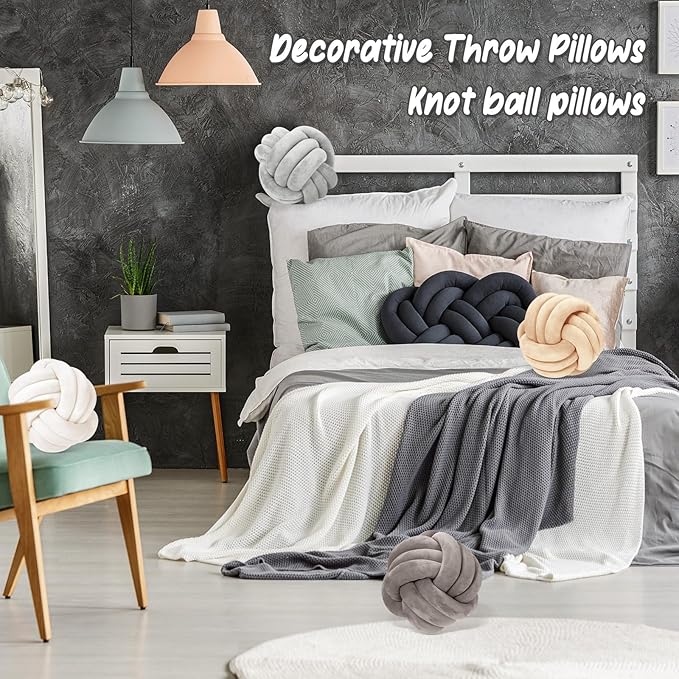 Yerliker 4 Pcs Knot Pillow Ball, 8.7 Inches Soft Home Decorative Round Throw - Image 5