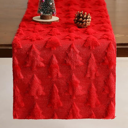 Christmas Tbale Runner 13x72 Inch Soft Plush Faux Fur Jacquard Red Big Small by Unknown