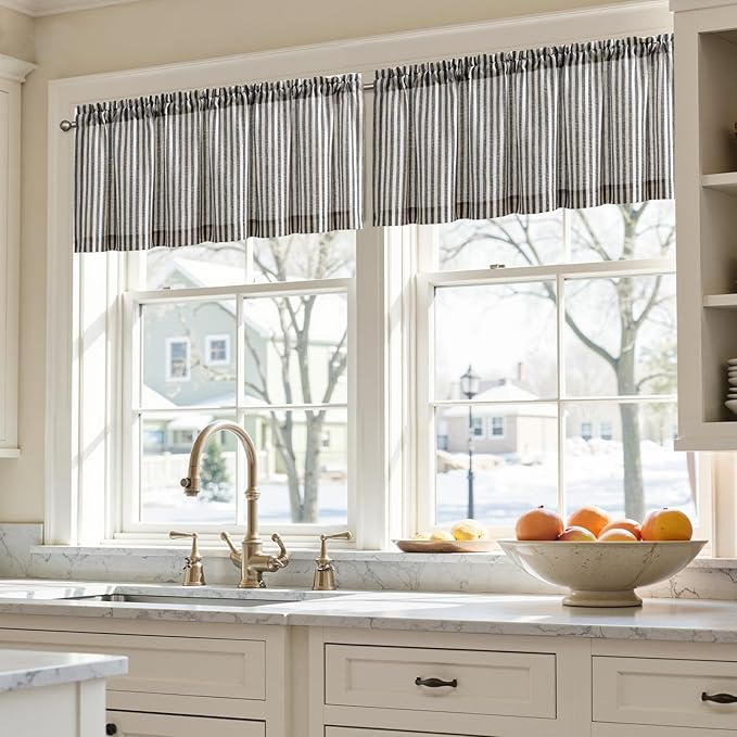 jinchan Valance Curtain Linen Textured Striped Window Curtain - Image 4