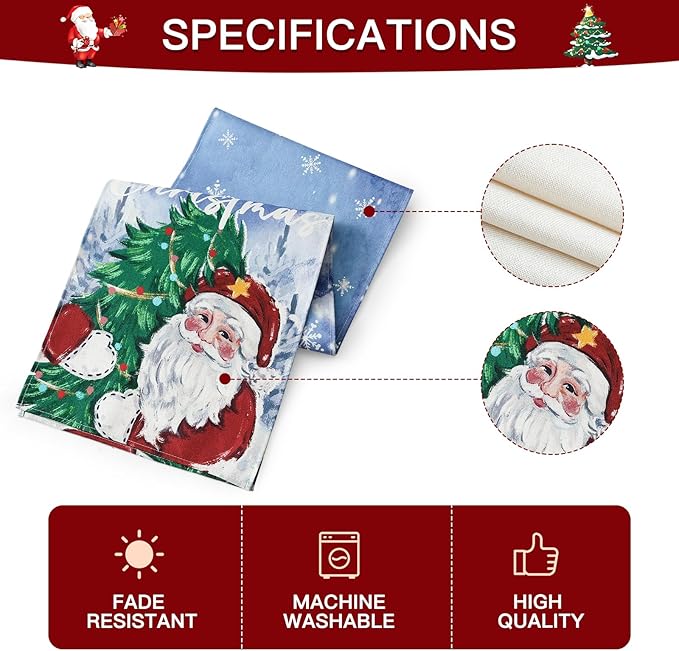 OTOSTAR Christmas Tree and Santa Claus Merry Christmas Table Runner, Xmas - Image 6