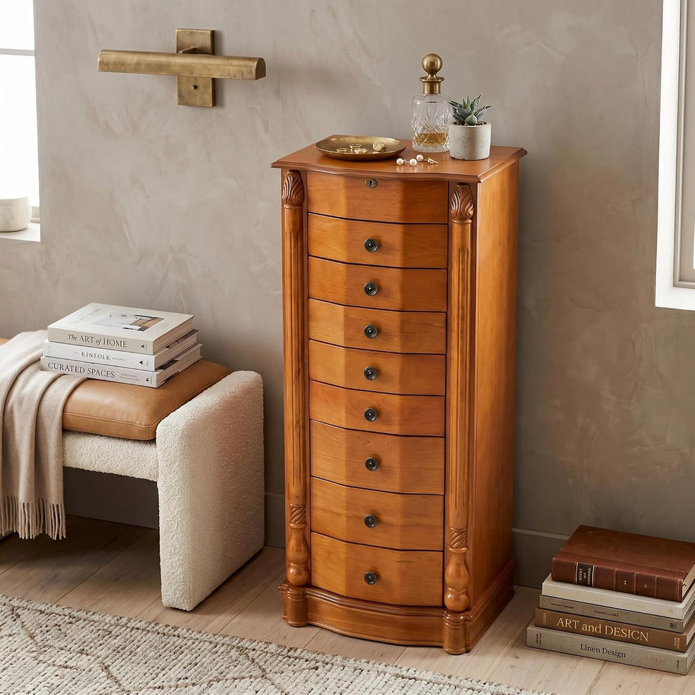 Hives & Honey Henry Standing Locking Jewelry Armoire with Mirror, 8-Drawe...