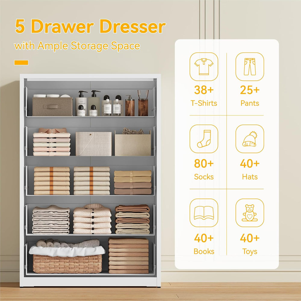 YAUWOH 5 Drawer Metal Dresser, Heavy Duty Steel Storage Dresser with Smooth G...