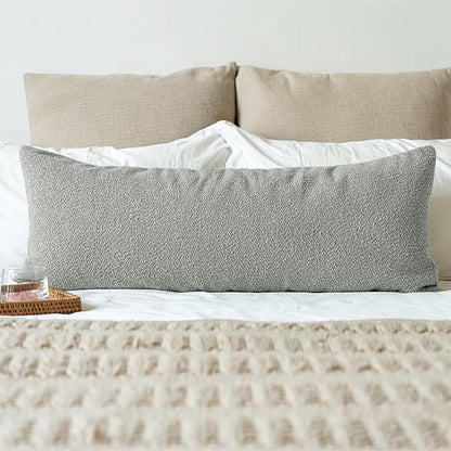 14x36 inch Boucle Lumbar Pillow Cover, Light Gray Woven Texture Neutral Long - Image 7