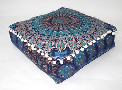 CRAFT KALA Blue Peacock Large Hippie Mandala Meditation Floor Ottoman Pillow - Image 4