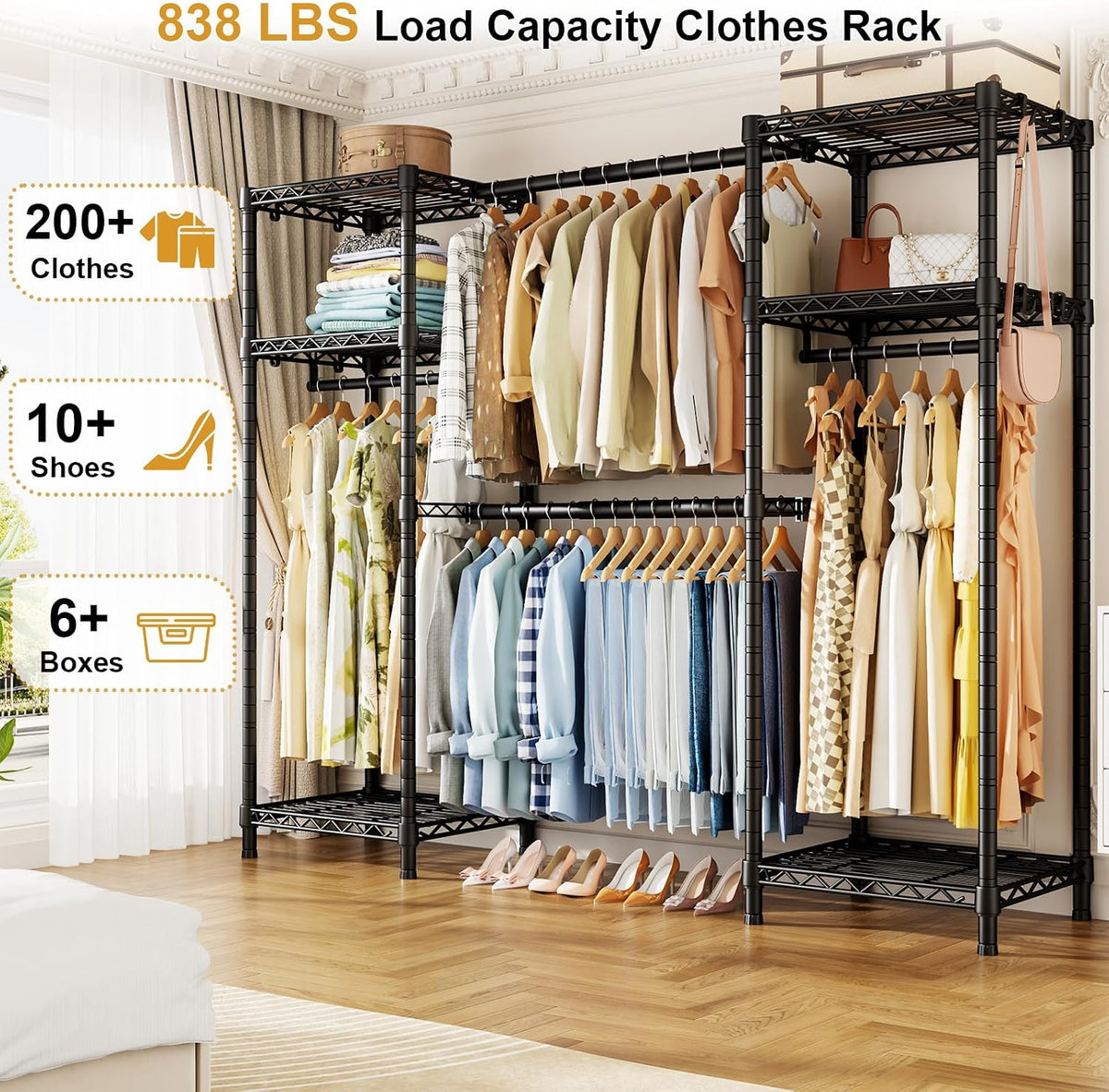 ulif e7 garment rack, heavy duty clothes storage shown in use