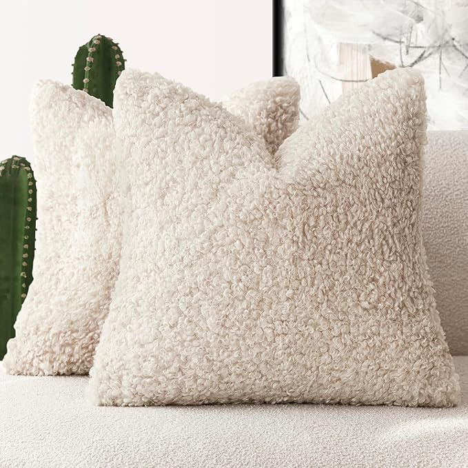 Foindtower 2 Pieces 26x26 Inch Neutral Cream, Faux Fur Throw Pillow Cover by Foindtower