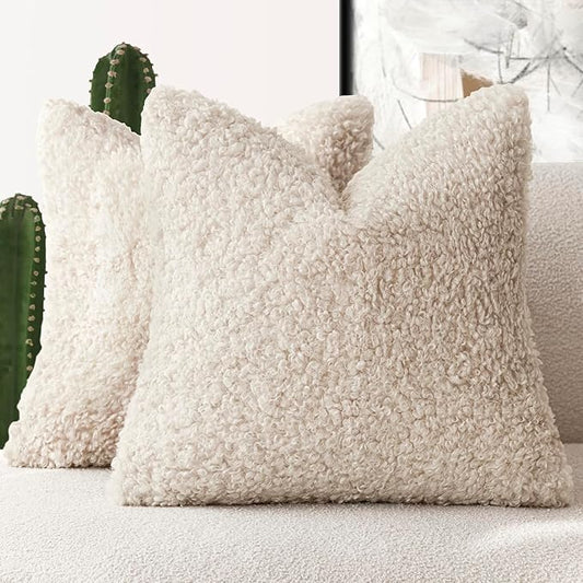 Foindtower 2 Pieces 26x26 Inch Neutral Cream, Faux Fur Throw Pillow Cover by Foindtower