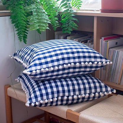HOPLEE Farmhouse Gingham Pillow Covers Navy Blue Pillow Covers 18x18 Farmhouse - Image 8