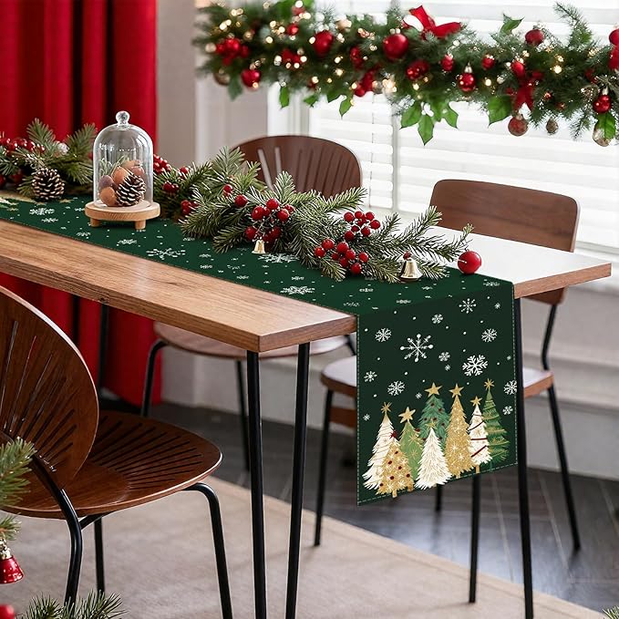 OTOSTAR Snowflakes and Christmas Tree Table Runner, Xmas Seasonal Winter - Image 8