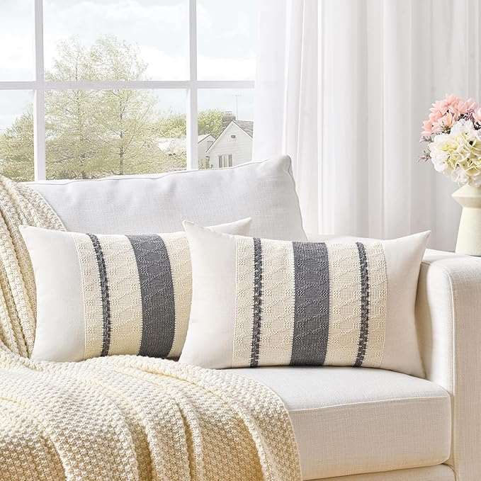 Fancy Homi Set of 2 Neutral Grey Farmhouse Long Lumbar Decorative Throw Pillow by Fancy+Homi