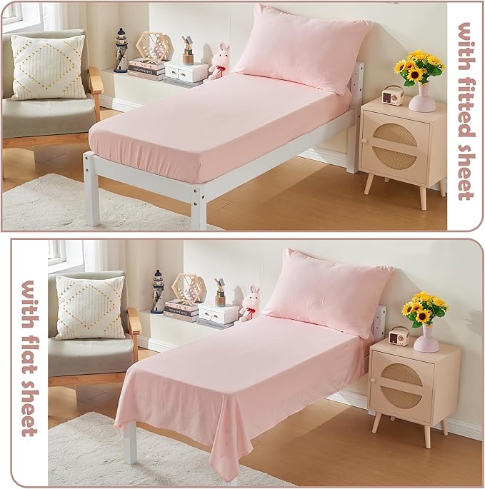 4 Piece Toddler Bedding Set for Girls Pink Geometric Stitched Soft Microfiber - Image 4