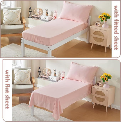 4 Piece Toddler Bedding Set for Girls Pink Geometric Stitched Soft Microfiber - Image 4