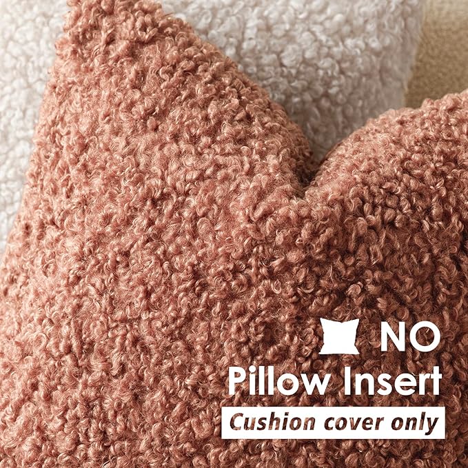 Foindtower Set of 2 Curly Teddy Wool Pillow Covers Decorative Boucle Textured - Image 3