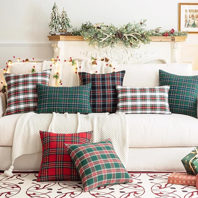 AQOTHES Pack of 2 Christmas Plaid Decorative Throw Pillow Covers Scottish - Image 6